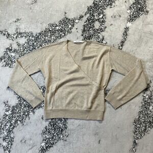 Harper Lane Sweater Womens Size Large Tan Faux‎ Wrap Wool Knit Ribbed Hem